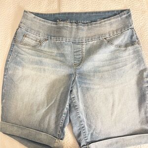 Natural Reflections Blue Jean Shorts Elastic Waist Cuffed Hem